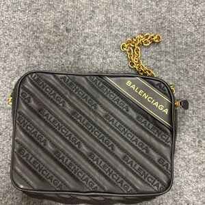 Balenciaga Black Leather Wallet with Gold Logo